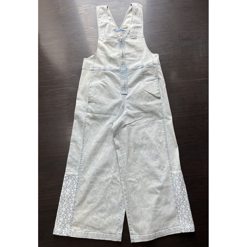 Pilcro Anthropologie Overalls Womens L Front Zip Wide Leg Jumpsuit Cropped Boho - Picture 2 of 16